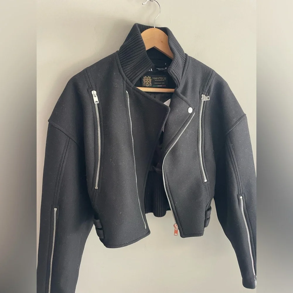 ZARA Italian Wool oversized Crop Biker jacket - Picture 3 of 15